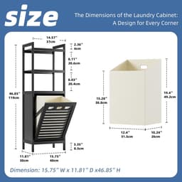 CINK & Co Badkamerkast met Wasmand 40 L - 3 Planken - Uitneembare Waszak - Zwart - 40 x 30 x 119 cm — thumbnail 3