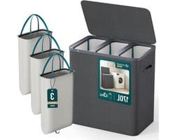 Wasmand - Kledingmand - Was Sorteren - 3 Vakken - 170 Liter - Antraciet