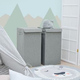 Set van 2: 50L Wasmand met Deksel - 30x30x60 Wasverzamelaar met Houten Frame - Wasbox Opvouwbaar — thumbnail 2
