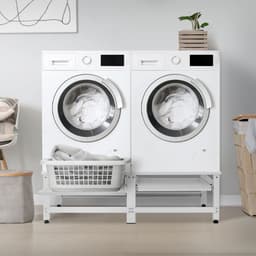 Wasmachine verhoger, Wasmachine Onderstel dubbel 61x53.5x37 cm met uitschuifplank in wit ML design — thumbnail 4
