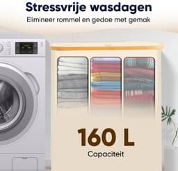 DARI. - Wasmand 3 vakken - Wassorteerder - 160L - met 3 uitneembare zakken - wasmand - beige - knopen — thumbnail 5