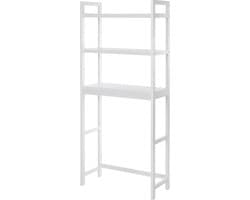 Toiletruimte opbergrek bamboe 3 niveaus verstelbare planken - eenvoudige montage - belasting 15 kg/niveau - wit Wasmachine rek