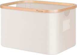 Laundry Hamper with Handles Bamboo Edge Foldable Fabric Basket for Clothes Toys Storage 32L Beige — thumbnail 1