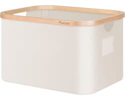 Laundry Hamper with Handles Bamboo Edge Foldable Fabric Basket for Clothes Toys Storage 32L Beige
