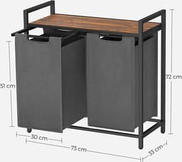 MIRA Home - Wasmand - Waszak - Wassorteerder - 2 Vakken - Laundry Basket - Vintage - Grijs - 73x33x72cm — thumbnail 2