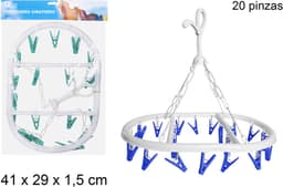 CM Wasgoed droogcarrousel/droogmolen - 2x - 20 clips/knijpers - wit/blauw - kunststof - 29 x 42 cm — thumbnail 2
