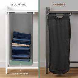 Blumtal Wasmand met 2 vakken - Wasmand met betonlook plank - Metalen frame - Wasmand met poten - Wit en grijs — thumbnail 3
