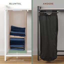 Blumtal Wasmand met 3 vakken - Wasmand met bamboe plank - Metalen frame - Wasmand met poten - Wit en creme — thumbnail 4