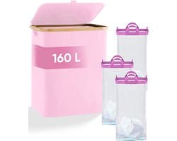 DARI. - Wasmand 3 vakken - Wassorteerder - 160L - met 3 uitneembare zakken - wasmand - roze - knopen — afbeelding 1