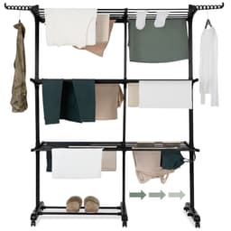 Jubbly® – Uitschuifbare Droogtoren – Inklapbaar Wasrek – Uitgerust met Wieltjes – 4 Verdiepingen – 40 meter Drooglengte – 45 kilo Draaggewicht – Wastoren Staand – Droogrek op Wielen - Zwart — thumbnail 1