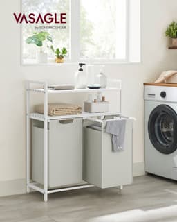 VASAGLE - Wasmand - Wassorteerder - 2 Vakken - 2 Planken - Uittrekbare en Afneembare Waszak - 92 L — thumbnail 3