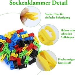 Sokkenklemmen 52 stuks - Wasknijpers sokken - Sokken sorteren - Stabiel clipontwerp - 3 cm - Meerkleurig — thumbnail 3