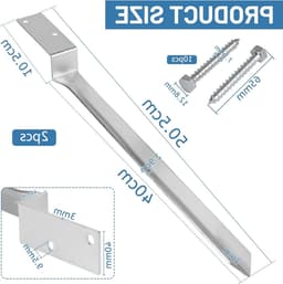 Dailygoods- Grondankers - Set van 2 - Thermisch verzinkt staal - Bodemhuls 4 x 50 cm - L-vorm - Geschikt voor houten palen - Weerbestendig - Paalankers — thumbnail 3