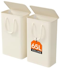 2x Slanke Wasmand met Deksel - 65 Liter - Inklapbaar - Ruimtebesparend Design - Lange Handvatten — thumbnail 1