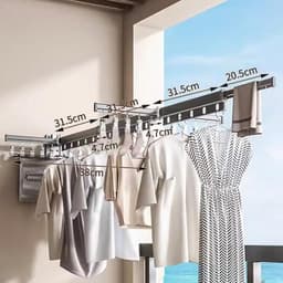 Uittrekbaar Wand Wasrek met haken, 360° draaibaar, voor balkon, wasruimte, badkamer, antracietgrijs — thumbnail 3