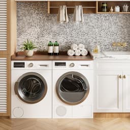 Organisatie en Opslag voor de Utility Room, Houten Werkblad voor Wasmachine en Droger, Walnoot Afwerking — thumbnail 4