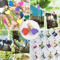 Houten Hart Clips - Kleine Was Knijpers - Foto's Ophangen - Met Metalen Spring - 100 Stuks - Multicolour — thumbnail 2