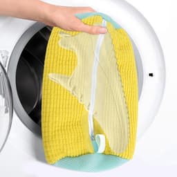 2 stuks schoenentassen voor de wasmachine - Mesh waszak voor sneakers, herbruikbare waszak voor schoenen, verborgen rits, waszak voor sneakers, tennisschoenen en slippers van vezels, geel — thumbnail 5