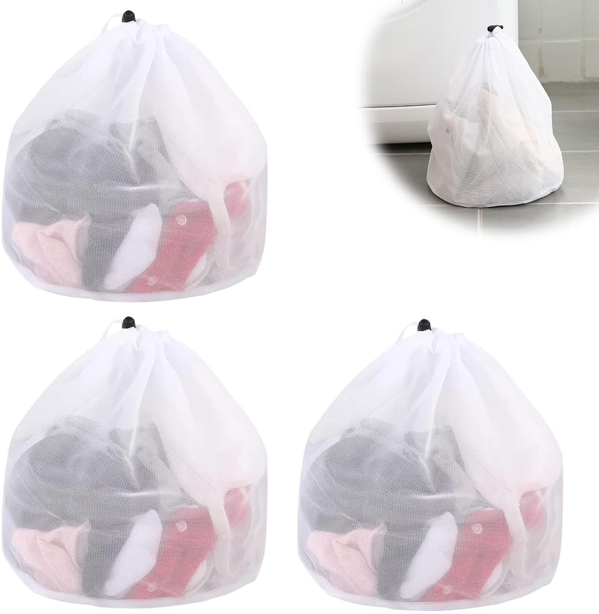 Dailygoods- Waszak - 3 Stuks - Herbruikbare Mesh Waszak met Trekkoord - Fijn Net - Lichtgewicht Polyester - Slijtvast en Ademend - Waszakken — afbeelding 1
