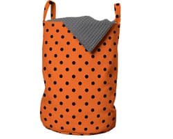 ABAKUHAUS oranje waszak, vintage tegels met polkadotten, wasmand met handvatten, trekkoord voor wasserettes, oranje zwart