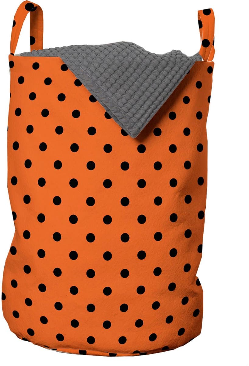 ABAKUHAUS oranje waszak, vintage tegels met polkadotten, wasmand met handvatten, trekkoord voor wasserettes, oranje zwart — afbeelding 1