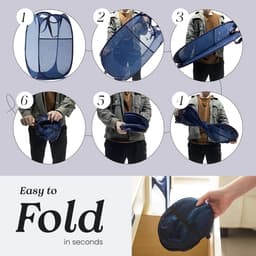 Wasmand - 1 stuk - Opvouwbare wasmand – Pop-up wasmand - Inklapbare pop-up wasmand van gaas - Voorzien van stevige handgrepen en zijvak - Draagbare, opvouwbare mand voor studentenkamers, badkamers en op reis - Zwart — thumbnail 5
