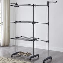 Dailygoods Wasdroger met 6 opvouwbare vleugels op 3 niveaus, uittrekbaar wasrek lengte 75-142 cm, opvouwbare wastafel — thumbnail 5