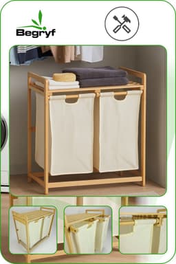 BEGRYF - Wassorteerder - bamboe - 2 vakken - beige - 70x35x68 cm — thumbnail 4