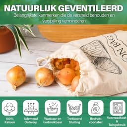 Opbergzak Uien - Groentezak Katoen - Verse Groenten Bewaren - Goede Luchtcirculatie - 5kg Capaciteit - Natuurlijk — thumbnail 2