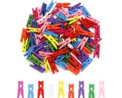 Kleine Houten Klemmen, 100 Stuks Mini Wasknijpers, Kleurrijke Houten Pegs voor Foto's, Collages en Postkaarten
