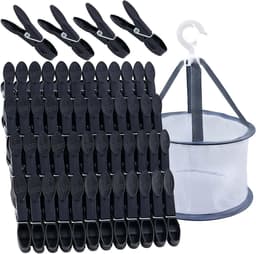 48 Stuks Zwarte Wasknijpers met Mand, Winddichte Kleurrijke Wasknijpers, Plastic Wasknijpers voor Kleding en Sokken — thumbnail 1