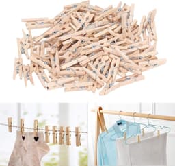 Houten Wasspelden - Mini Knijpers - Ambachten Maken - Uitstekende Afwerking - 100 Stuks - Houtkleur — thumbnail 2
