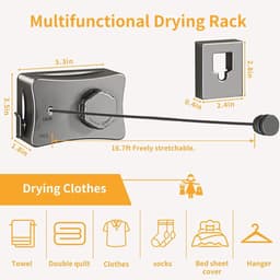 Dailygoods- Waslijn Uittrekbaar 5.1m - Wanddroogrek - Roestvrij Staal - Kledinglijn - Duurzaam - Maximaal 20 kg capaciteit — thumbnail 2