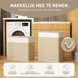 Celestul Wasmand - Wasmand met 3 vakken - Bamboe Wasmand - Was Sorteerder - Wasmand met Deksel - Uitneembare Waszakken - Direct Sorteren - 144 L - 60 x 40 x 60 cm - Beige — thumbnail 5
