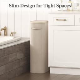 Smalle Wasmand 75L met Deksel – Opvouwbare Wassorteerder met Kunststof Frame – Grote Wasverzamelaar voor Slaapkamer & Badkamer – Beige — thumbnail 5