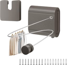 Waslijn uittrekbaar - Oprolbare lijn - Kleding drogen - Verstelbare elasticiteit - 42 meter - Grijs — thumbnail 1