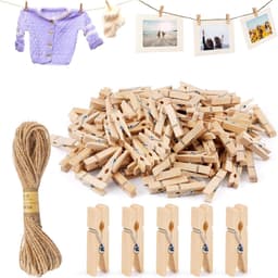 Houten Wasknijpers 150 Stuks van 3.5 cm met 10m Jute Touw voor Kleding, Foto's en Handwerk — thumbnail 1