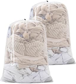 Dailygoods - Set van 2 Waszakken van Wit Net voor Kleding met Trekkoord 60 x 90 cm — thumbnail 1