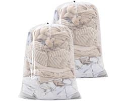 Dailygoods - Set van 2 Waszakken van Wit Net voor Kleding met Trekkoord 60 x 90 cm