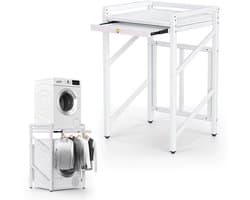 JOYNEXTBUY - Wasmachine Verhoger Opbergrek – Verbindingsframe Wasmachine & Droger – 350 kg – Onderstel – 74 x 64 x 113,5 cm – Wit
