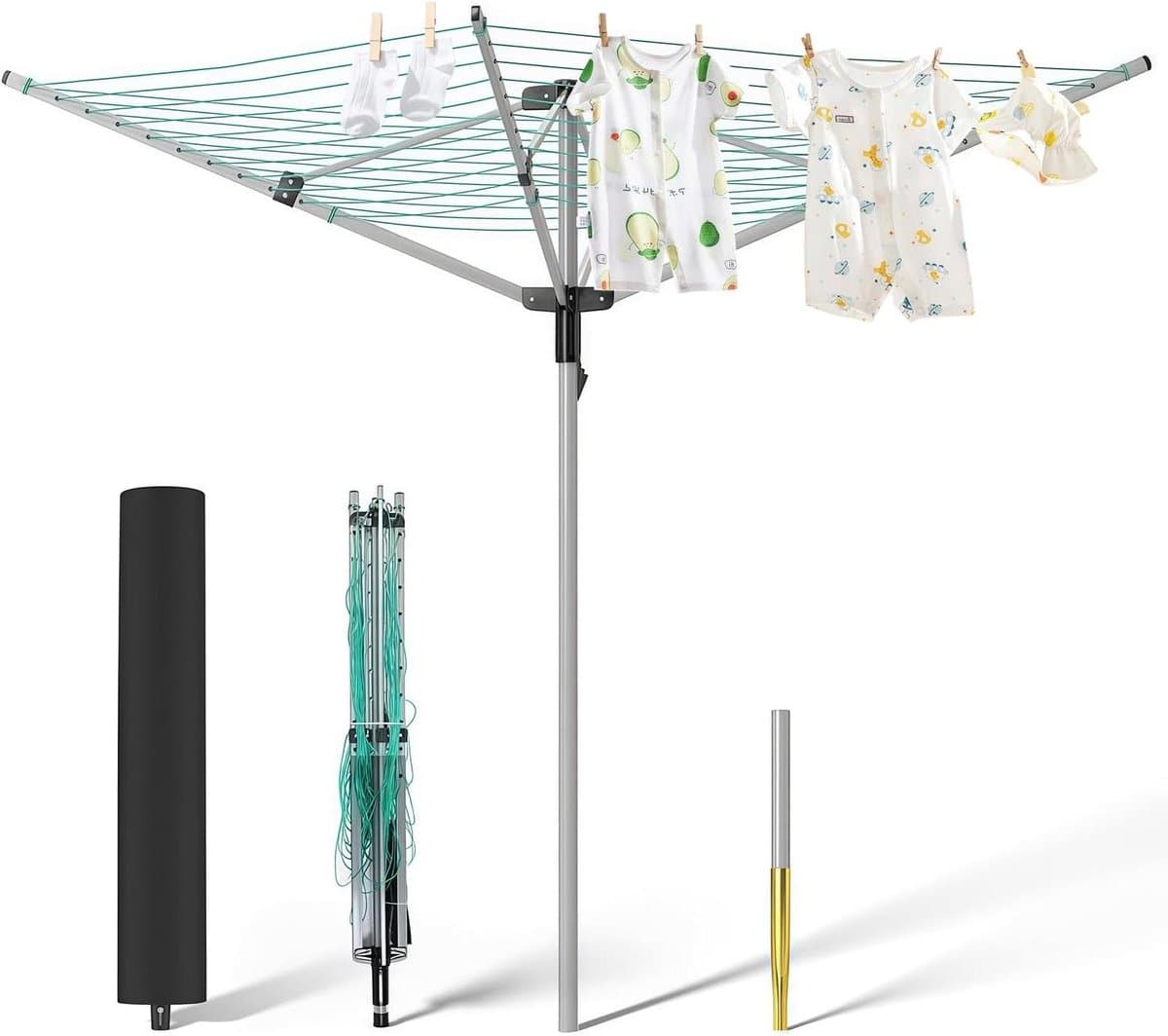 Paraplu droogmolen - Staande droger - Kleding drogen buiten - Flexibel opvouwbaar - 40 meter lijn - Zilver — afbeelding 1