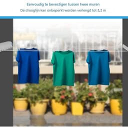 Uittrekbare waslijn - Uittrekbaar droogrek voor wandmontage - Droogrek voor wandmontage - Droogrek voor binnenmontage voor kleding - Droogrek voor wandmontage - 3,75 meter - Droogrek voor binnen en buiten — thumbnail 3