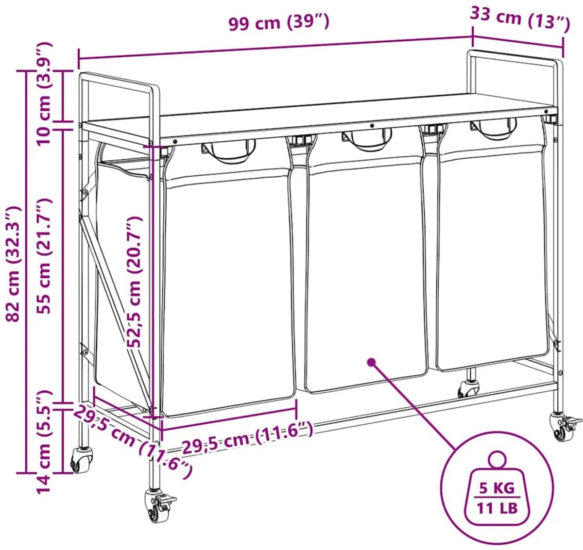 vidaXL - Wasmand - 3 - vakken - met - planken - bruin - eikenkleurig — afbeelding 1