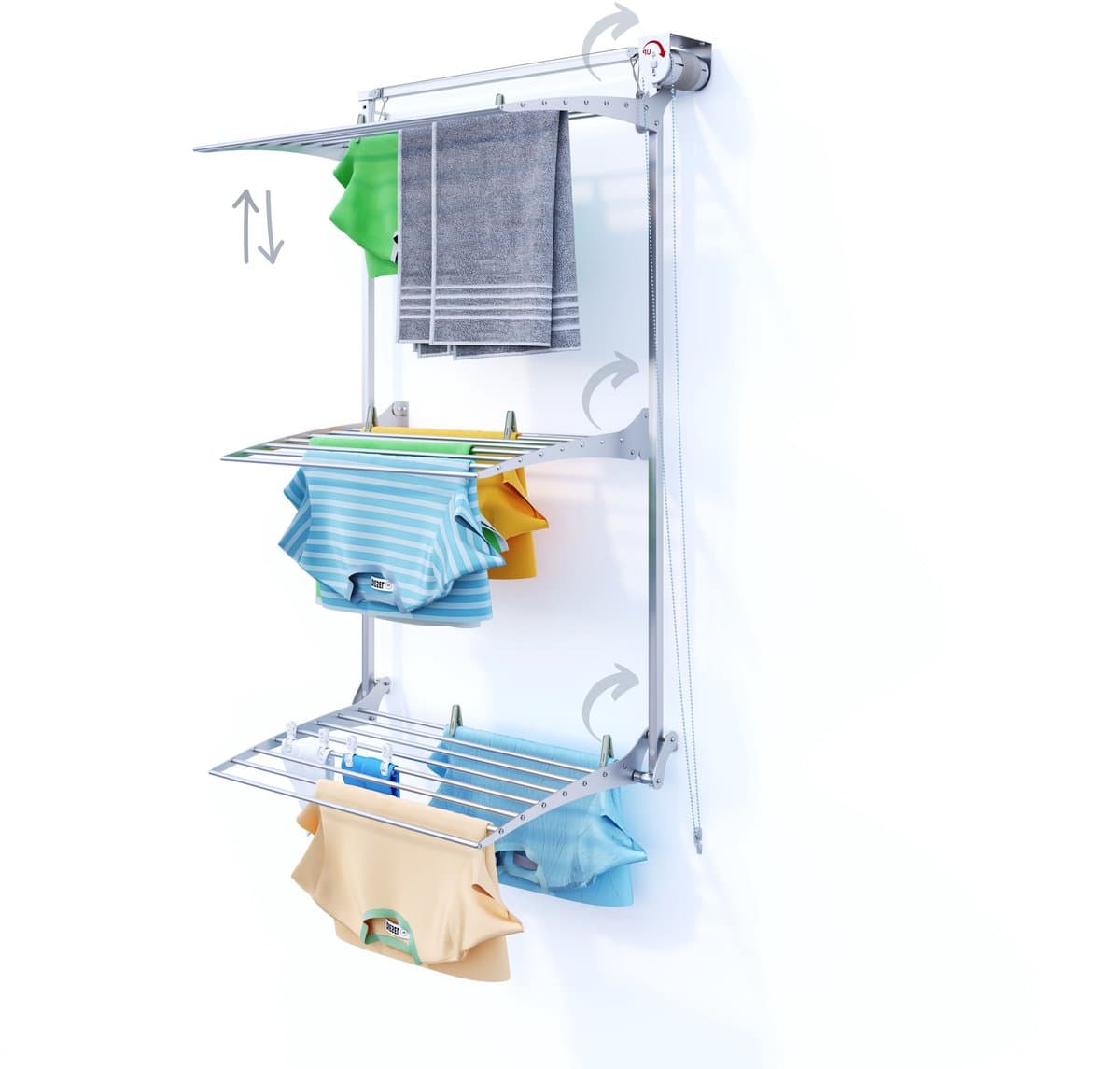 Foxydry Tower 88 cm - 3 droogrekken boven elkaar, inklapbaar en hoogte verstelbaar -bediening rechts- 88 x 52 x 137 cm — afbeelding 1