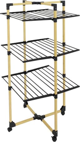 Opvouwbaar Multifunctioneel Droogrek - 30 m, 3 Niveaus, Ruimtebesparend, Zwart en Hout — thumbnail 1