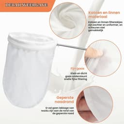 Notenmelkzakken - Wit - 31 x 20 cm - Herbruikbare Katoenen Filterdoek met Ritssluiting - Voor Melk en Sap — thumbnail 2