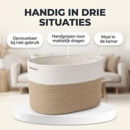 Gocolife - Wasmand - 71L – Opvouwbaar – Beige/Wit – Katoen – XXL – Multifunctionele - Opbergmand — thumbnail 4