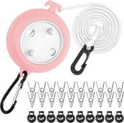 10 m intrekbare waslijn, duurzame draagbare waslijn voor kamperen reizen waslijn verstelbaar droogtouw met 20 clips en 10 haken voor binnen/buiten gebruik in de tuin of badkamer — thumbnail 1