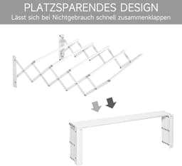Wanddroogrek – Uitschuifbaar en Inklapbaar – 63,5 x 60 x 20 cm – Metaal – Wit – Binnen en Buiten — thumbnail 2