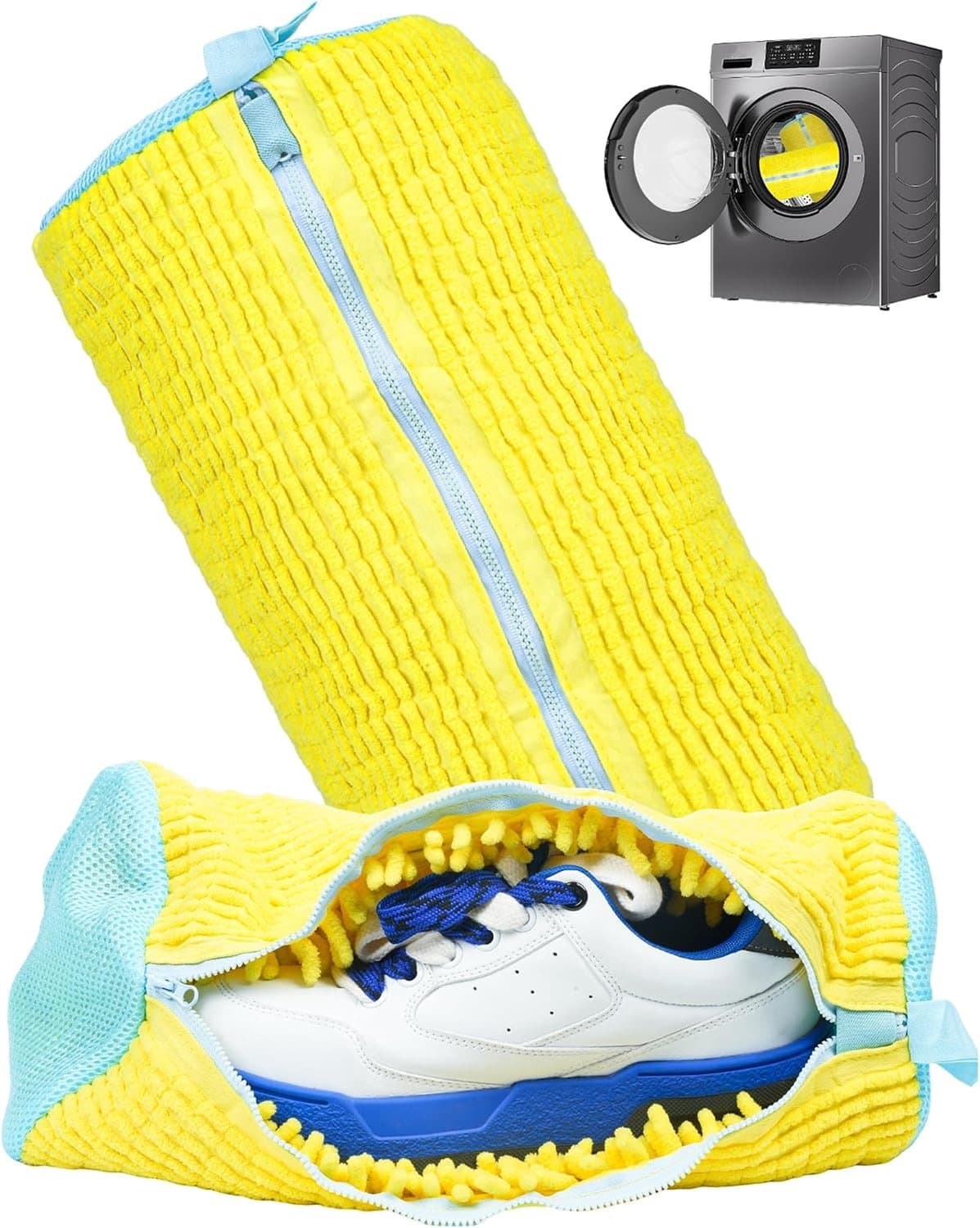 2-delige waszak voor schoenen, waszak voor sneakers en sportschoenen, handige waszak voor het wassen van schoenen, geel — afbeelding 1
